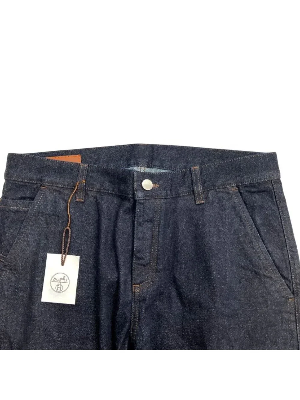 Hermes Denim Pants Jeans Sellier Button Fly Leather Patch Indigo 42